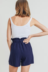 Women's Buckle Belt Linen Shorts - Cotton Bleu Summer Fashion by Nu Label
